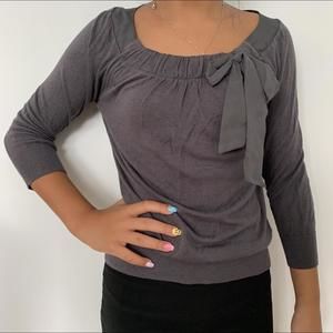 Hm Mid Sleeve Shirt Gray with Bow - coquette